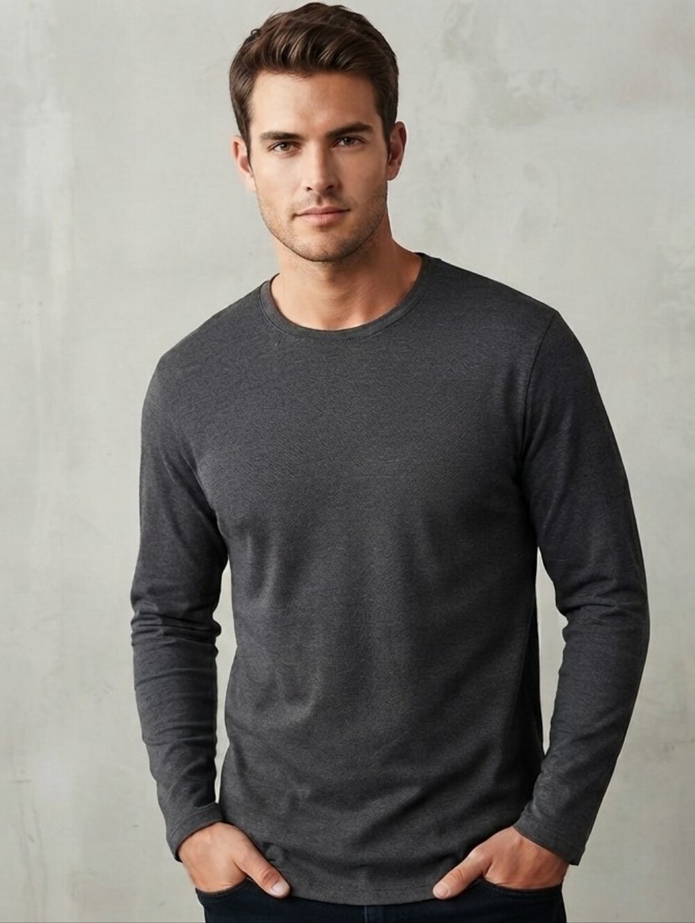 Rough Dress Men’s Charcoal Grey Long Sleeve Stretch Tee – Size XXL